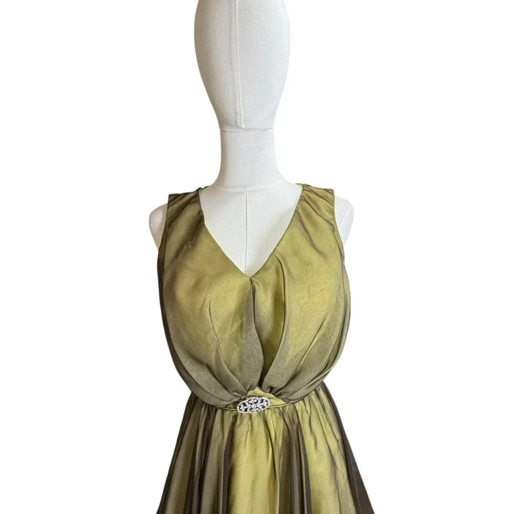 Vintage Miss Elliette 1960s Brown/Yellow Chiffon Cocktail Dress Size Custom(2) - Picture 2 of 11